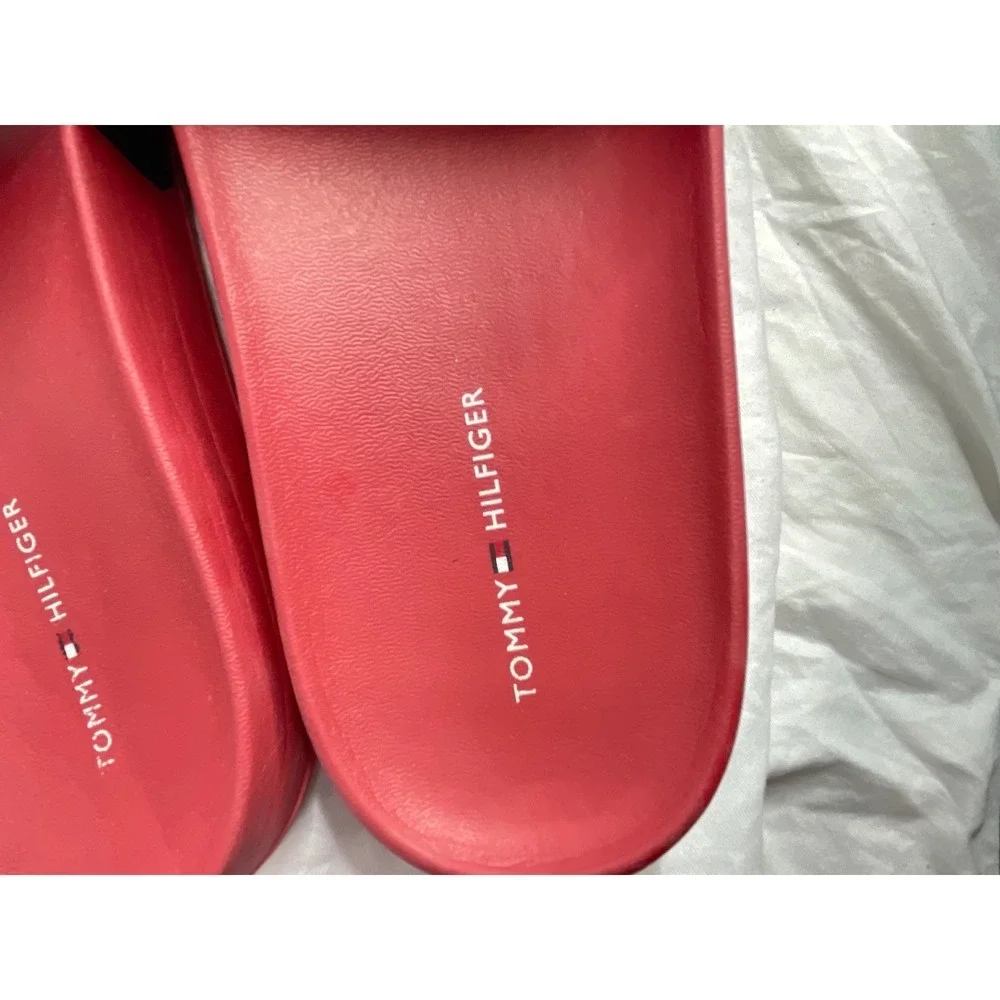 Tommy Hilfiger Red Slides Sandals Stars Flag Print Men's Size 8